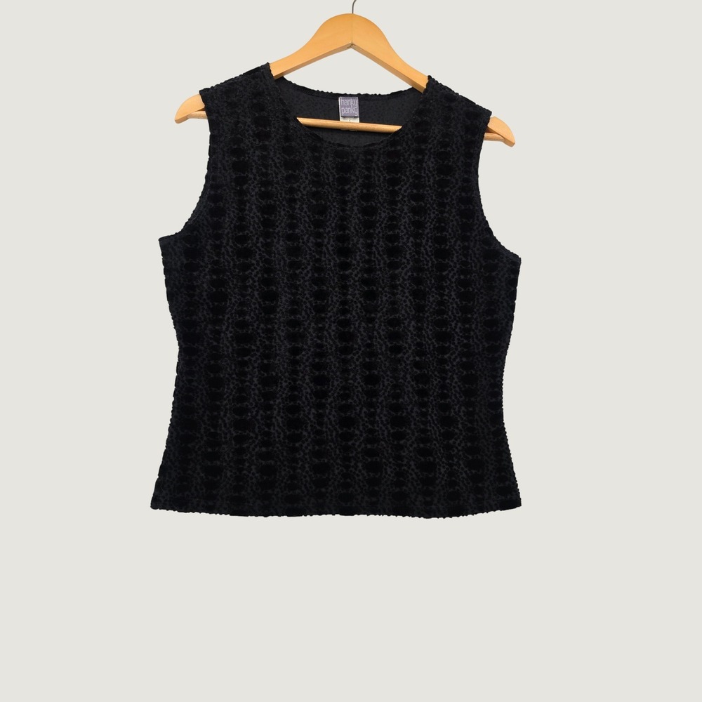Hanky Panky Vintage Black Burnout Textured Sleeveless Tank Top Made in USA L